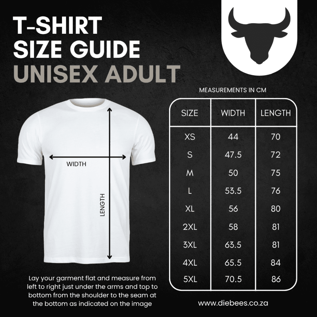 Size Guide T Shirt Unisex Adult